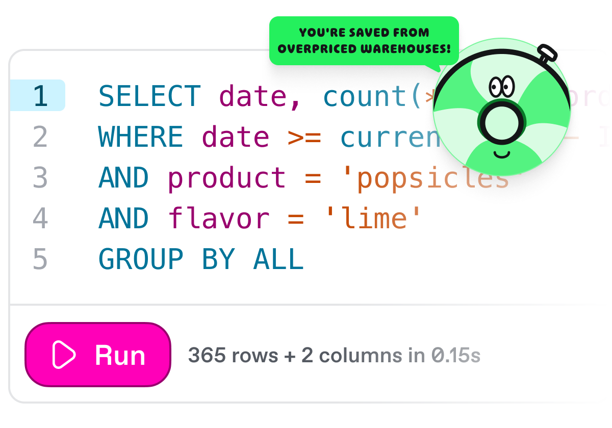 An example SQL query in the Summer editor